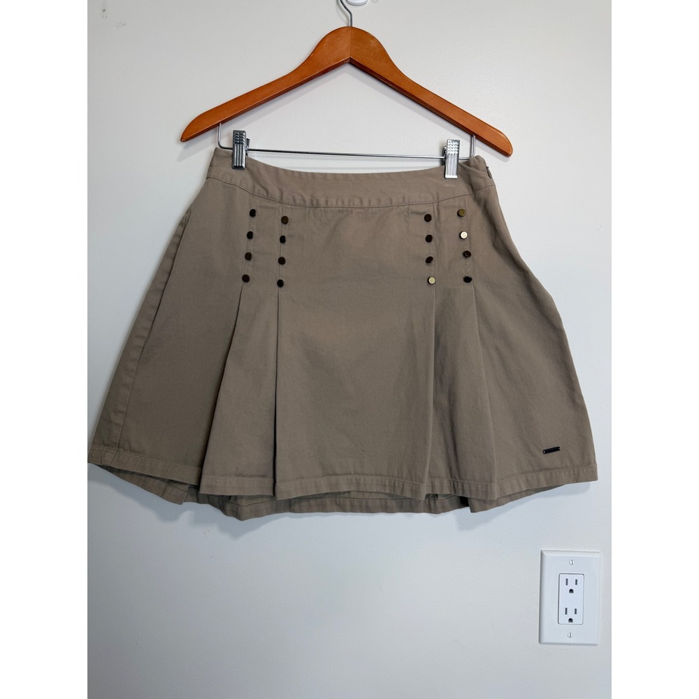 Vero Moda Pleated Button Detail Mini Skirt Khaki Tan Womens Size L Preppy Y2K